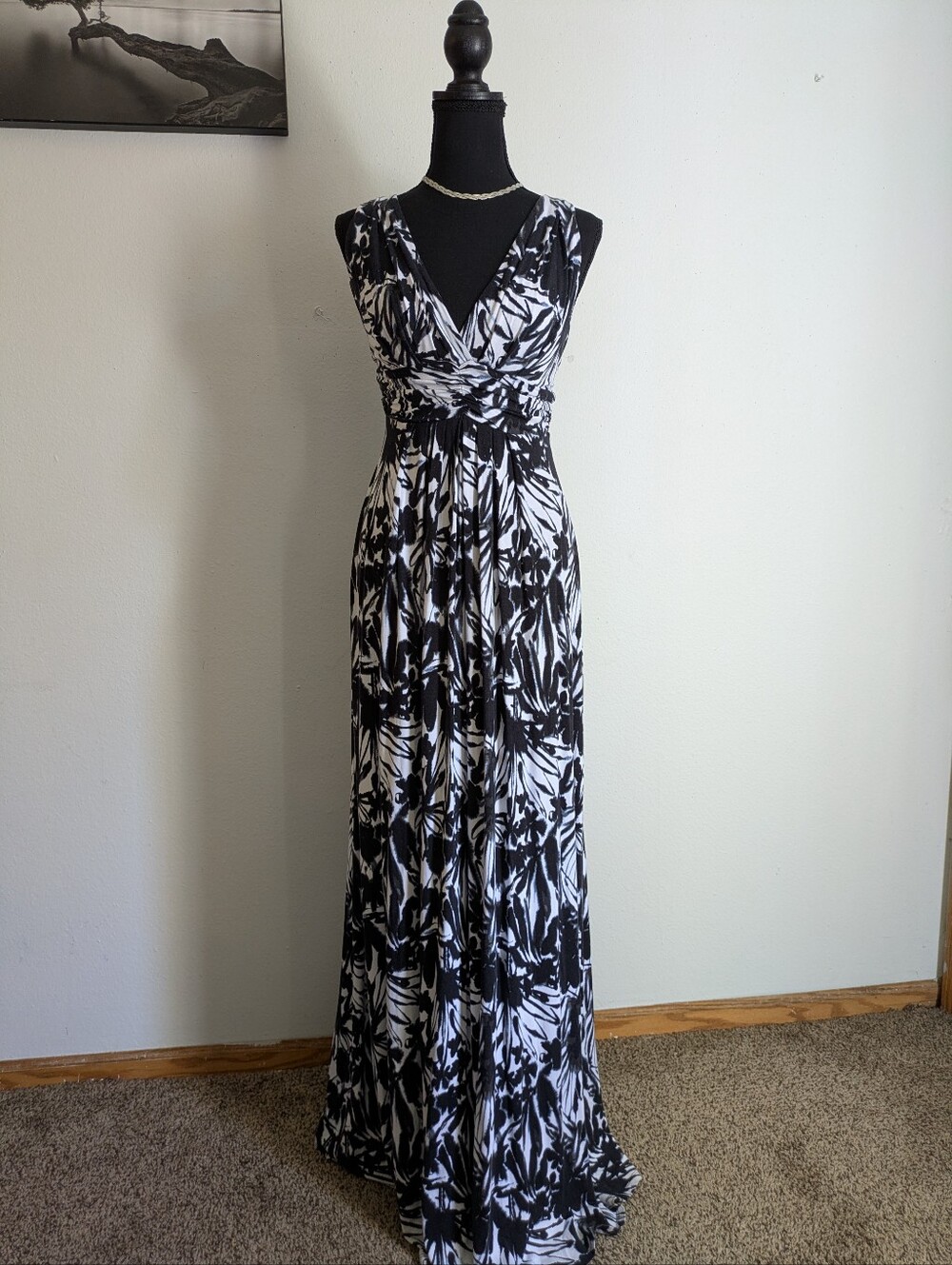 Lemon Tart Black & White Abstract Floral Maxi Dress - Size S